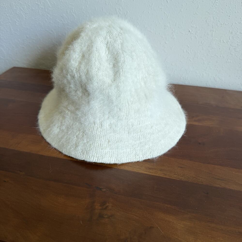 Cream White Angora Rabbit Hair Wool Blend Bucket Hat Women’s O/S Coquette Retro